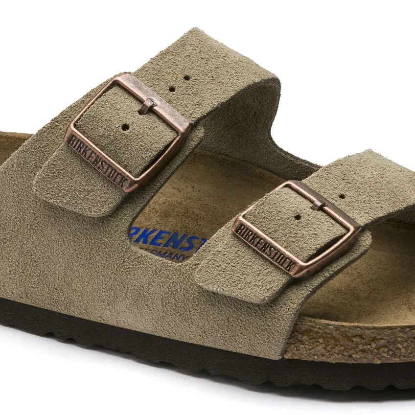 Arizona Soft Footbed Sandal in Taupe Suede  