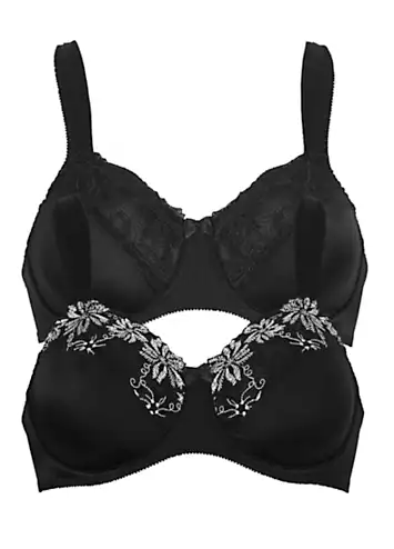 bonprix Pack of 2 Underwired Embroidered Bras | Grattan