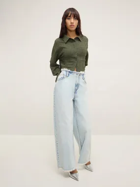 Buy Nuon Light Blue Fringe-Detailed Relaxed - Fit High - Rise Jeans from Westside