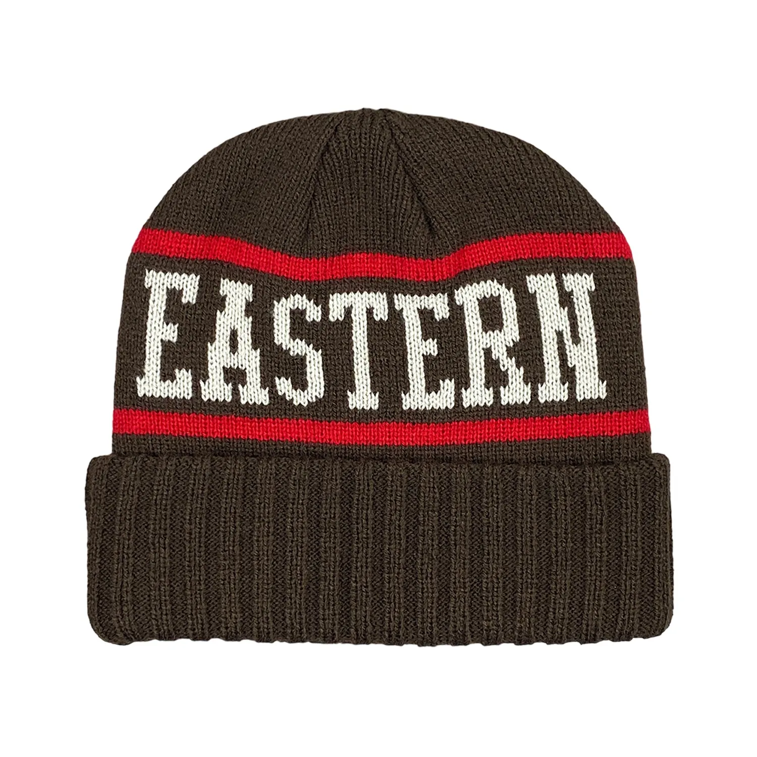 EasternBoarder Jacquard Logo Beanie Brown/Scarlet