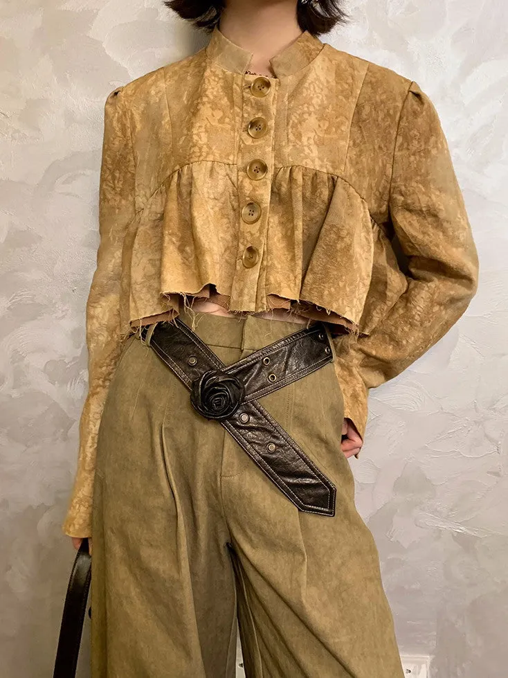 Embroidery Mao-Collar Short Fluffily Blouse