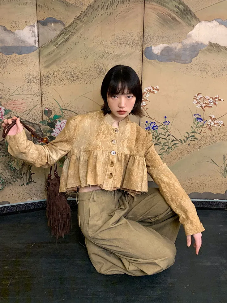 Embroidery Mao-Collar Short Fluffily Blouse