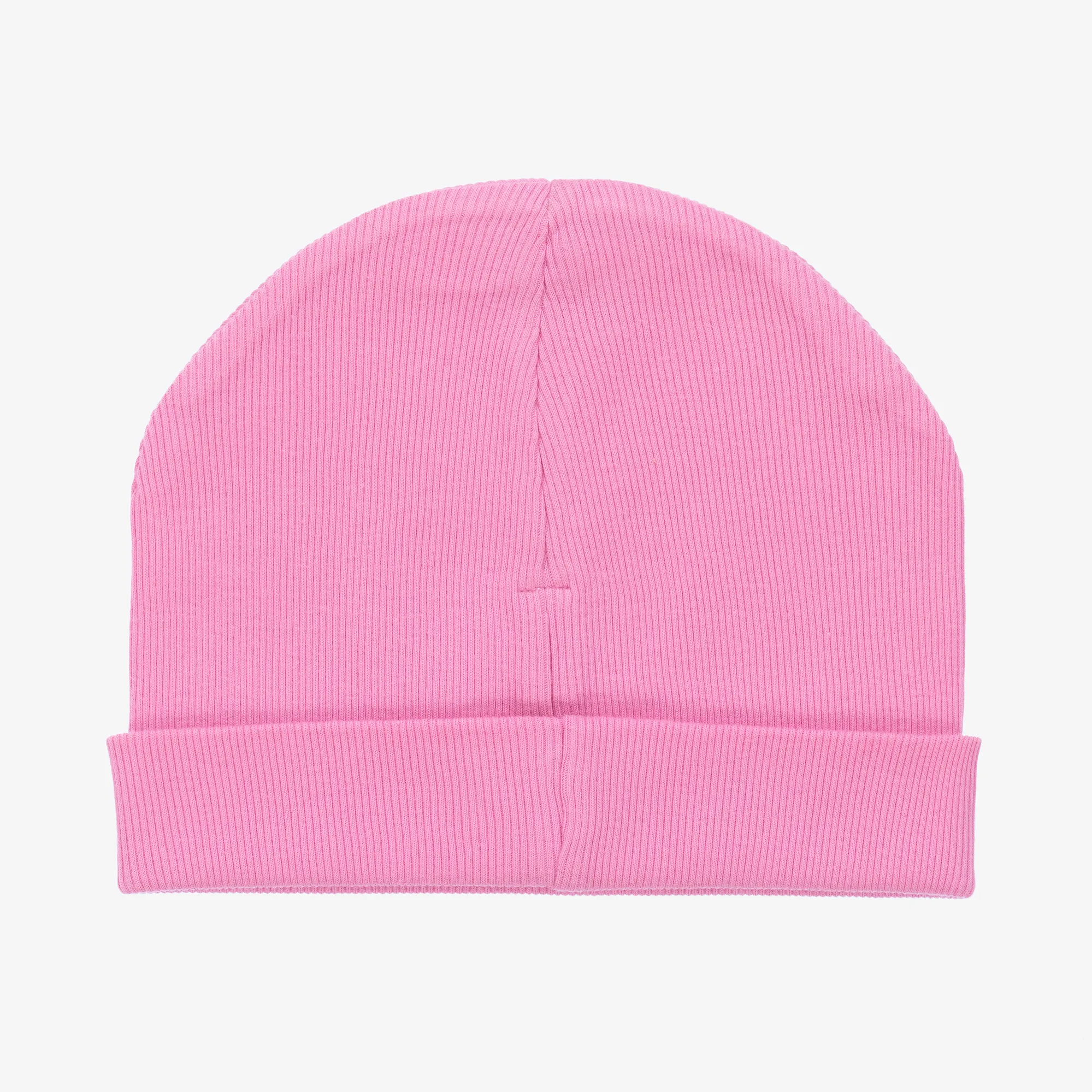 Girls Pink Ribbed Cotton Beanie Hat