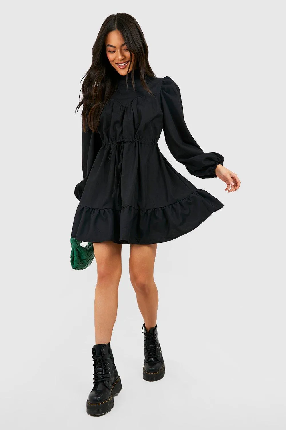High Neck Tiered Smock Dress