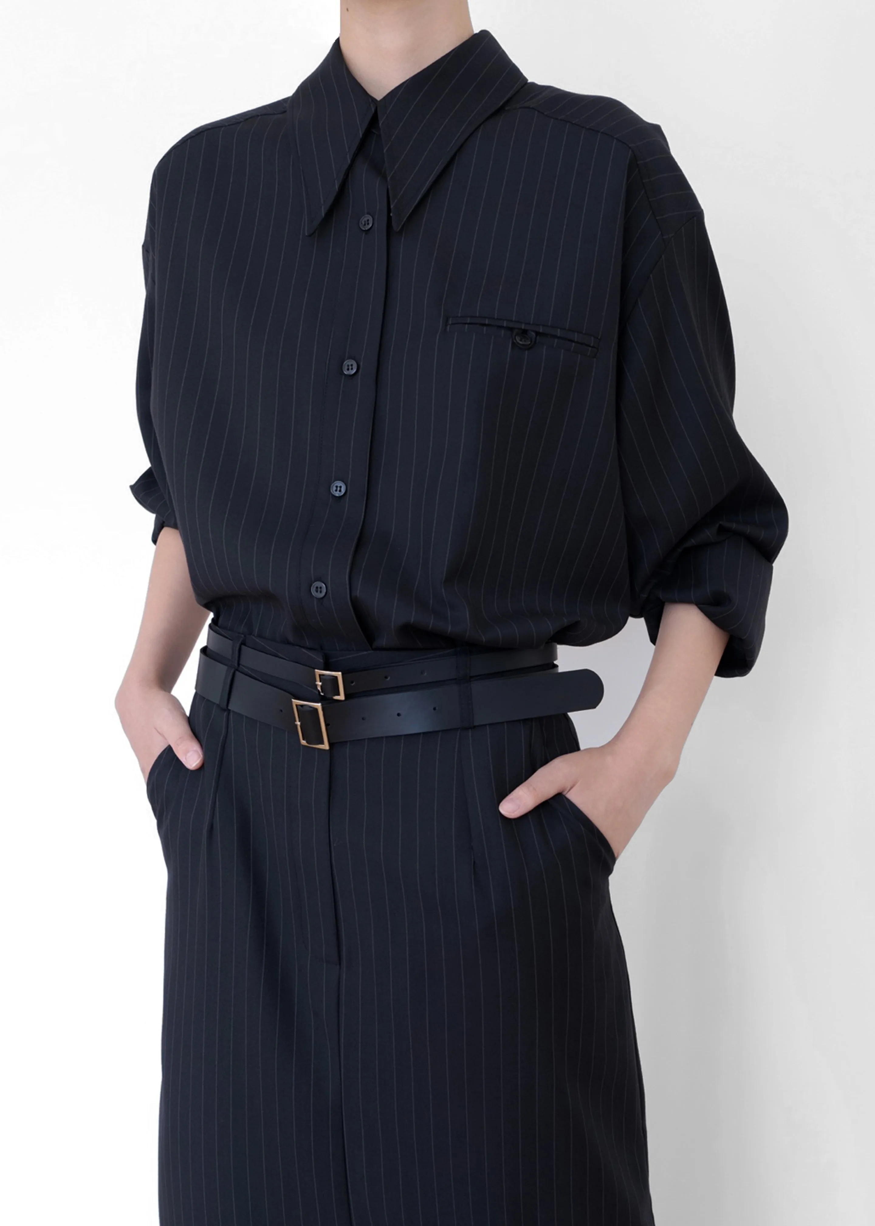 Kerry Button Up Shirt - Black Pinstripe