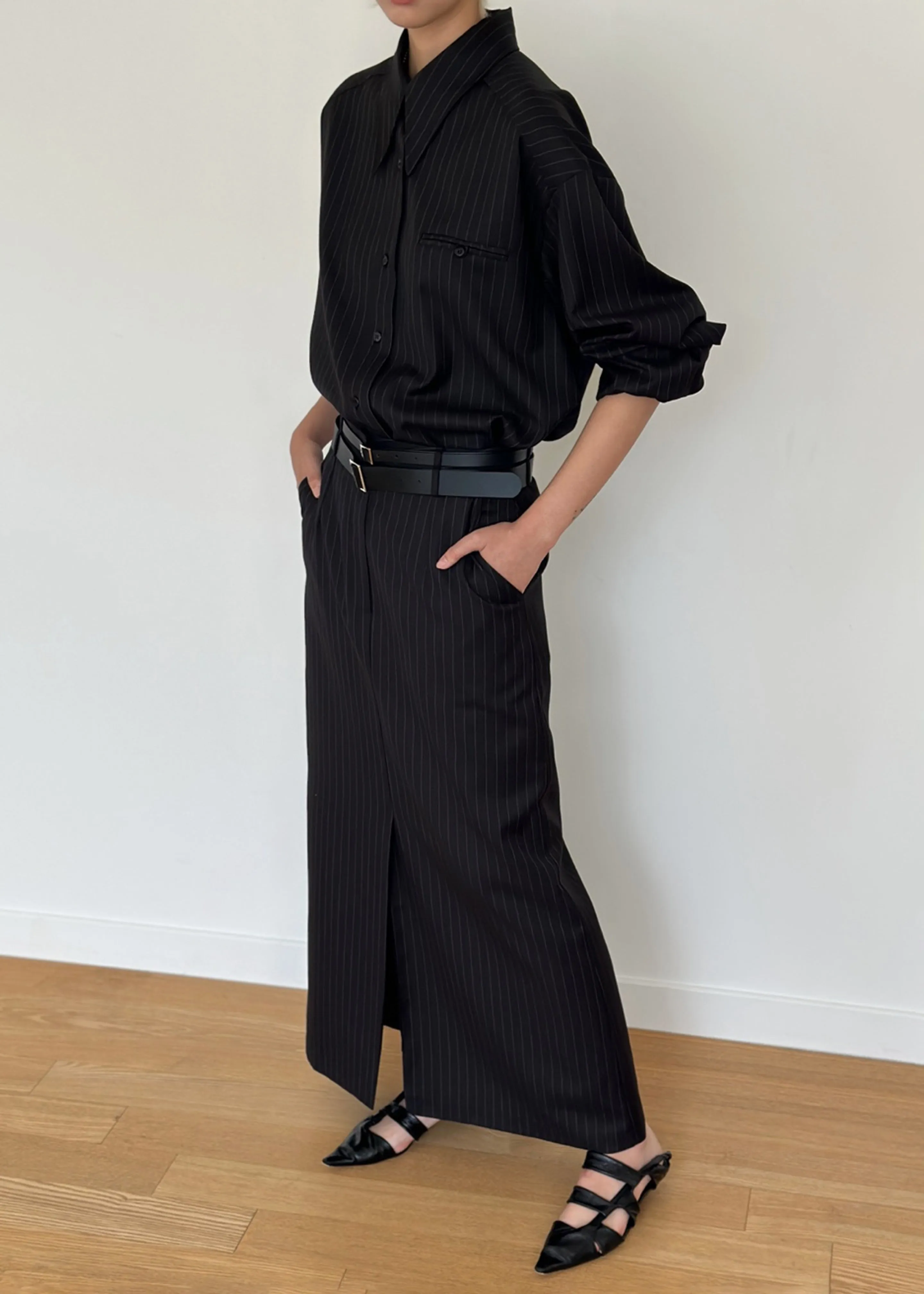 Kerry Button Up Shirt - Black Pinstripe