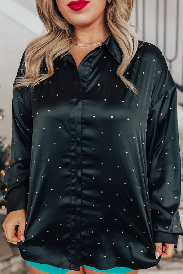 Milan Muse Rhinestone Satin Top In Black Curves
