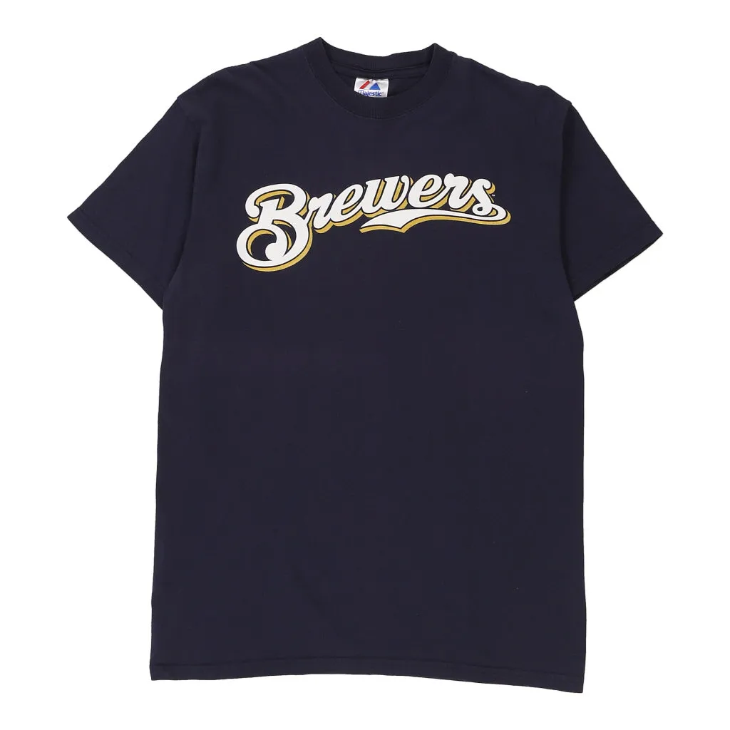 Milwaukee Brewers Majestic MLB T-Shirt - XL Navy Cotton