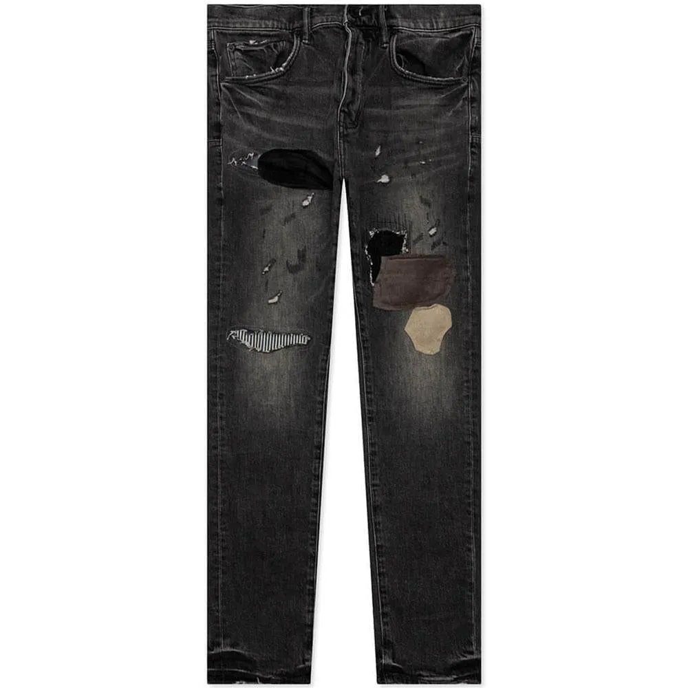 P001 Low Rise Skinny Jean (Worn Patchwork Black)