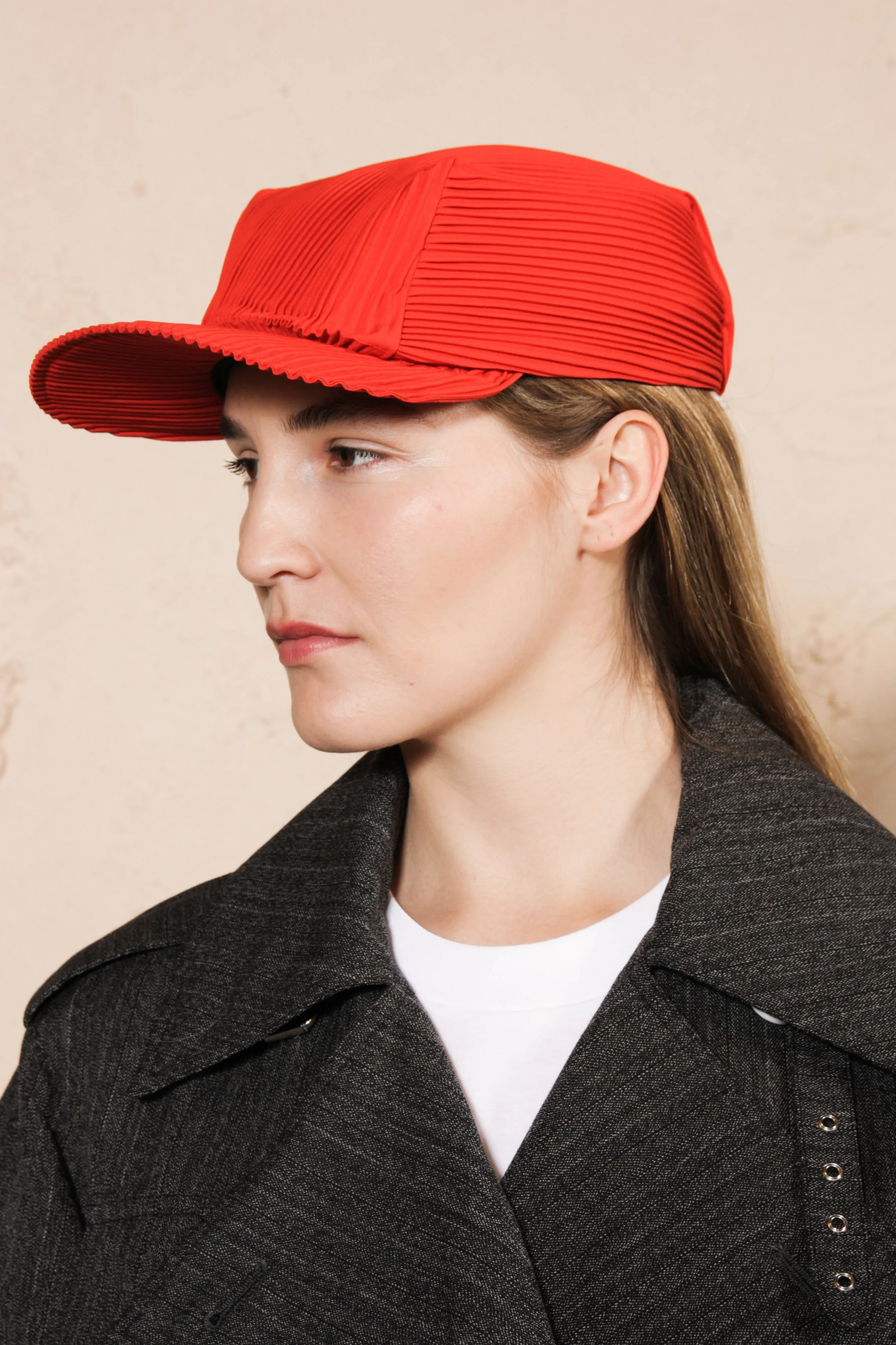 Pleated Cap Red