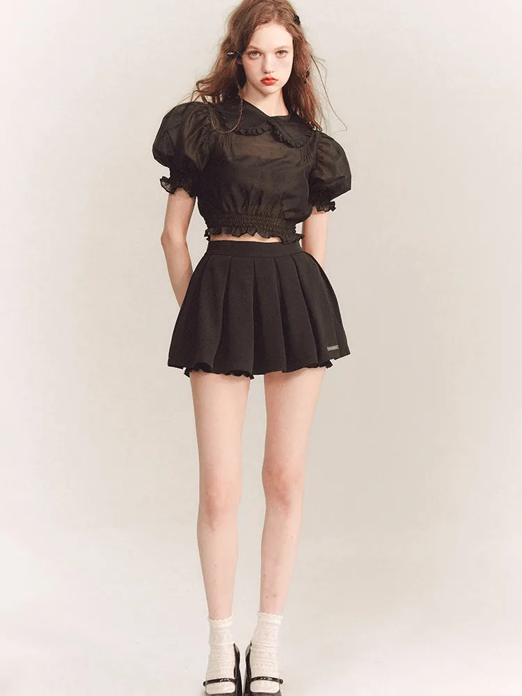 Puff-Sleeve Sheer Frill Girly Short Feminine Blouse