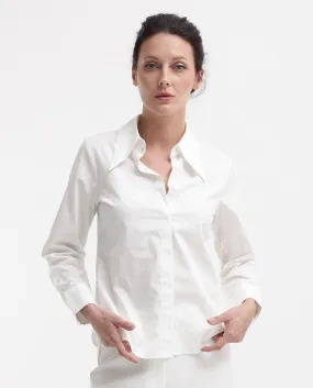 Rareism Women Ceos White Cuffed Sleeve Collared Neck Plain Top