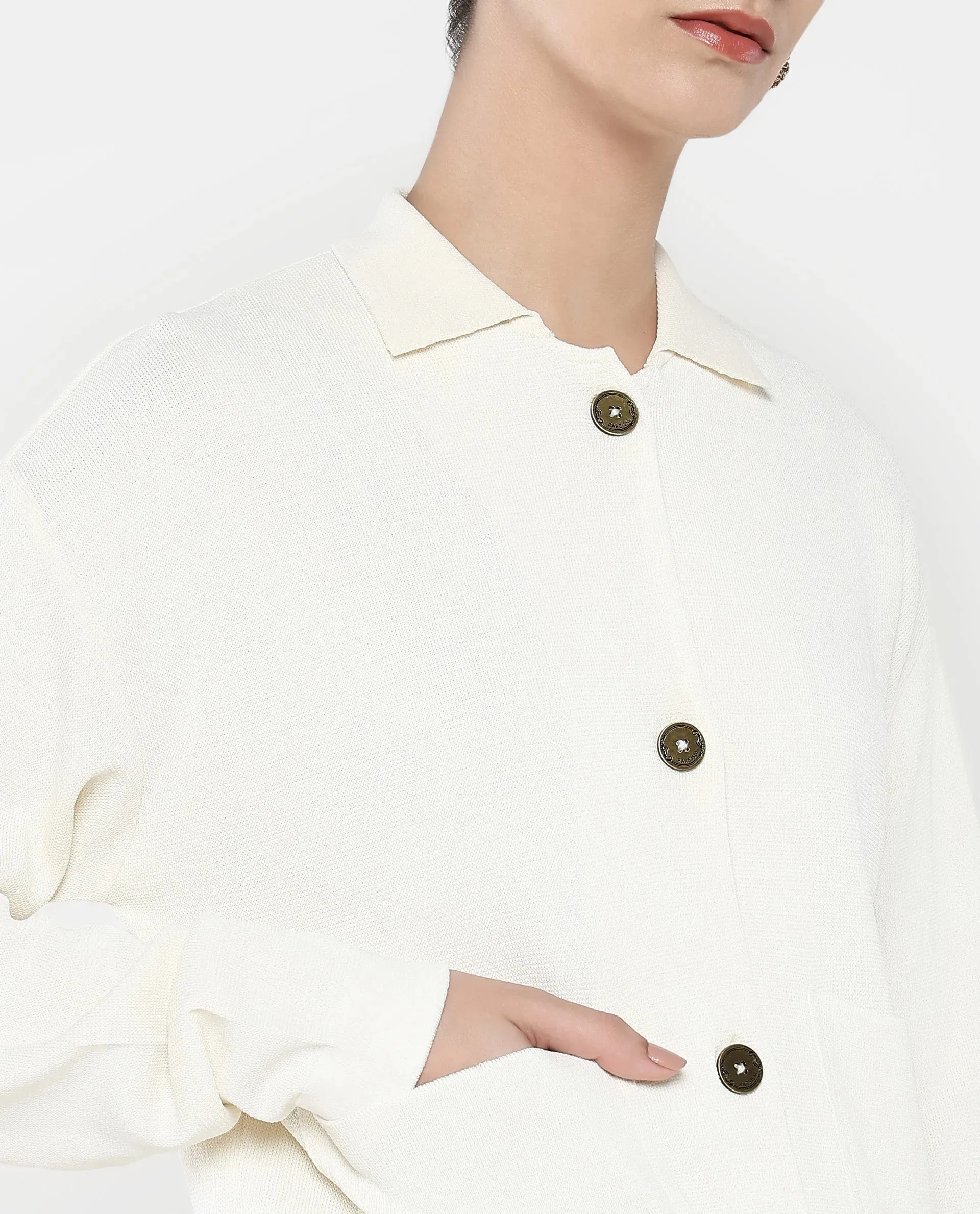 Rareism Women Sakarya Off-White Relaxed Fit Plain Jacket