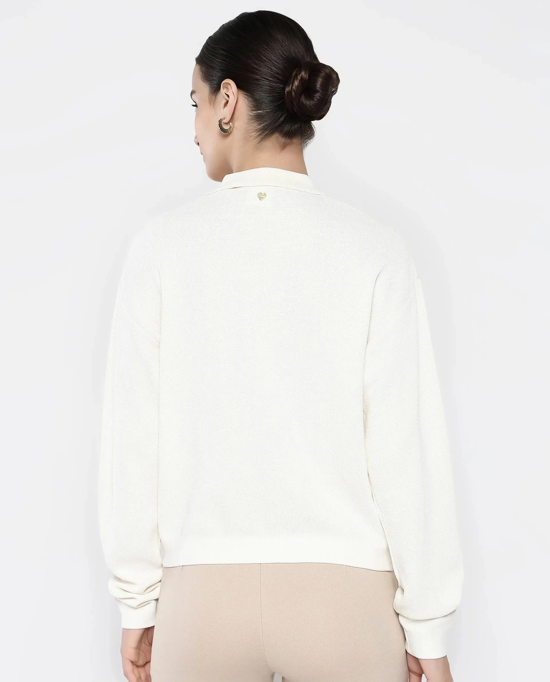 Rareism Women Sakarya Off-White Relaxed Fit Plain Jacket