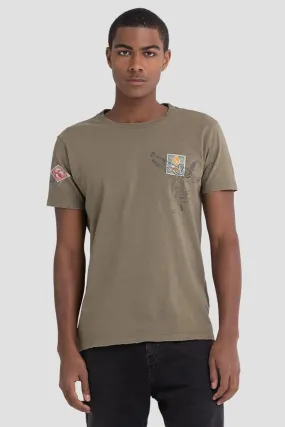 Replay Yuvarlak Yaka Eskitme Detayl Baskl T-shirt