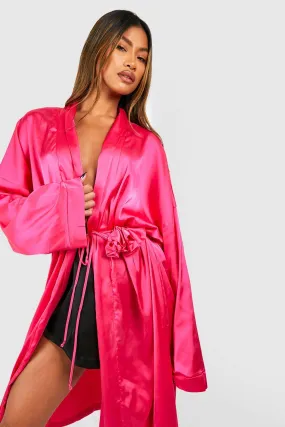 Satin Corsage Belt Detail Kimono