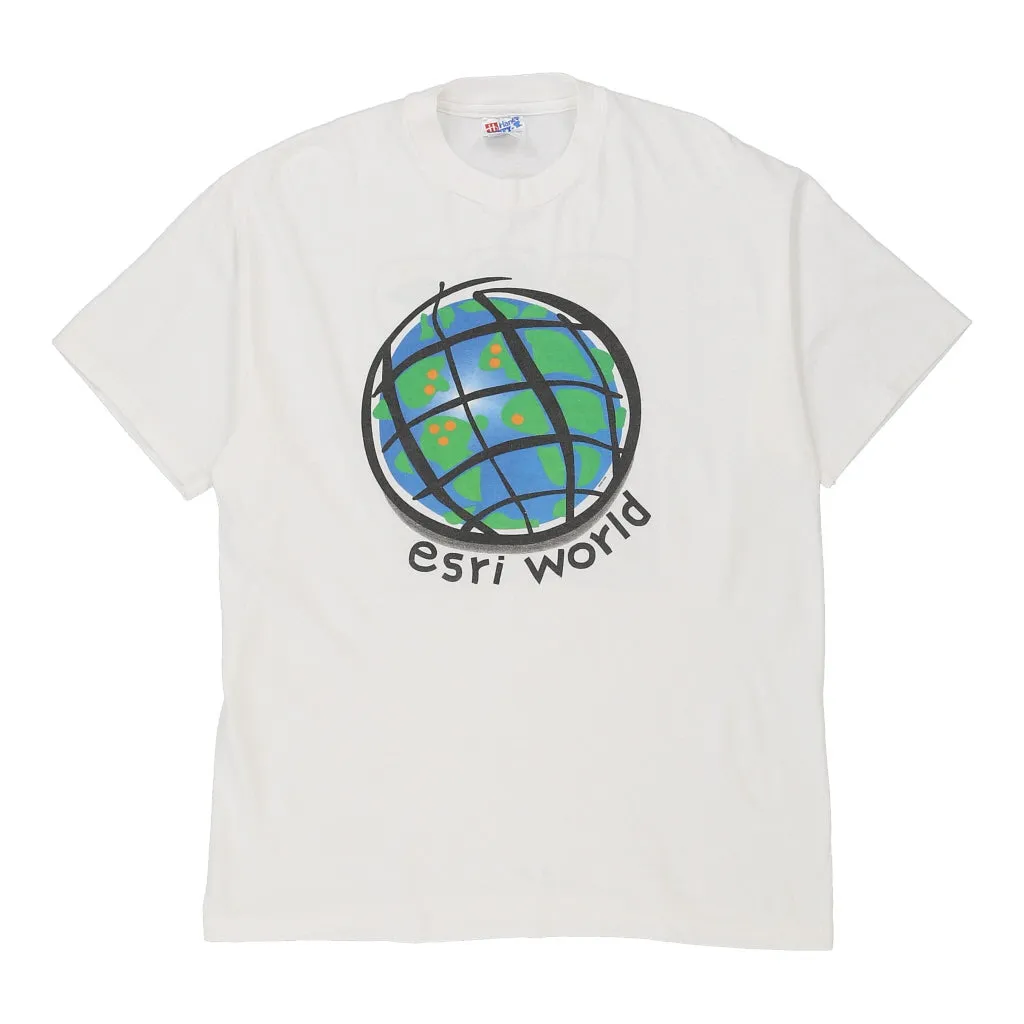 Single Stitch Esri World.  Hanes Graphic T-Shirt - Large White Cotton
