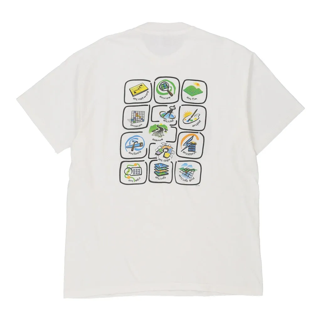 Single Stitch Esri World.  Hanes Graphic T-Shirt - Large White Cotton