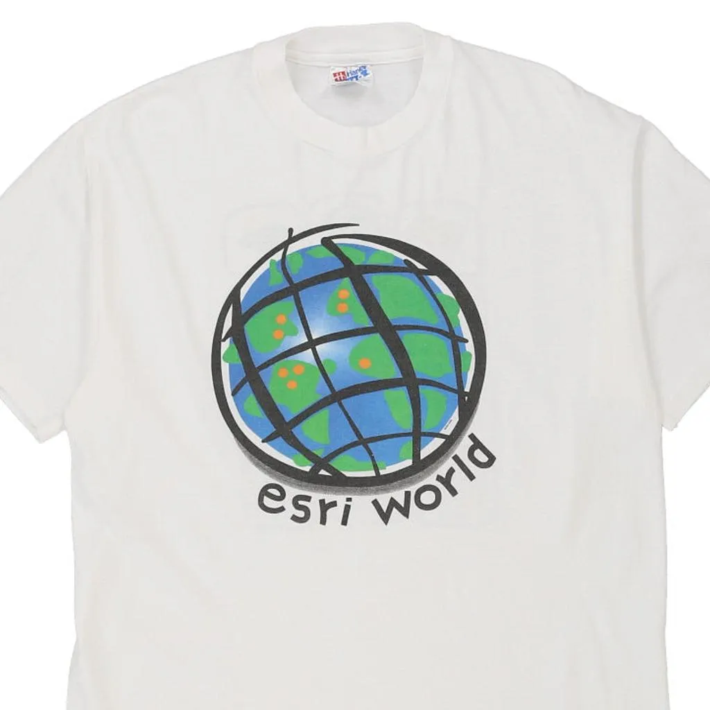 Single Stitch Esri World.  Hanes Graphic T-Shirt - Large White Cotton
